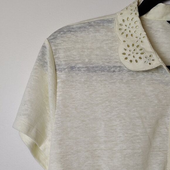 Ann Taylor Peter Pan Lace Collar Linen Top Semi Sheer Light Yellow Size M NWT - Picture 4 of 10